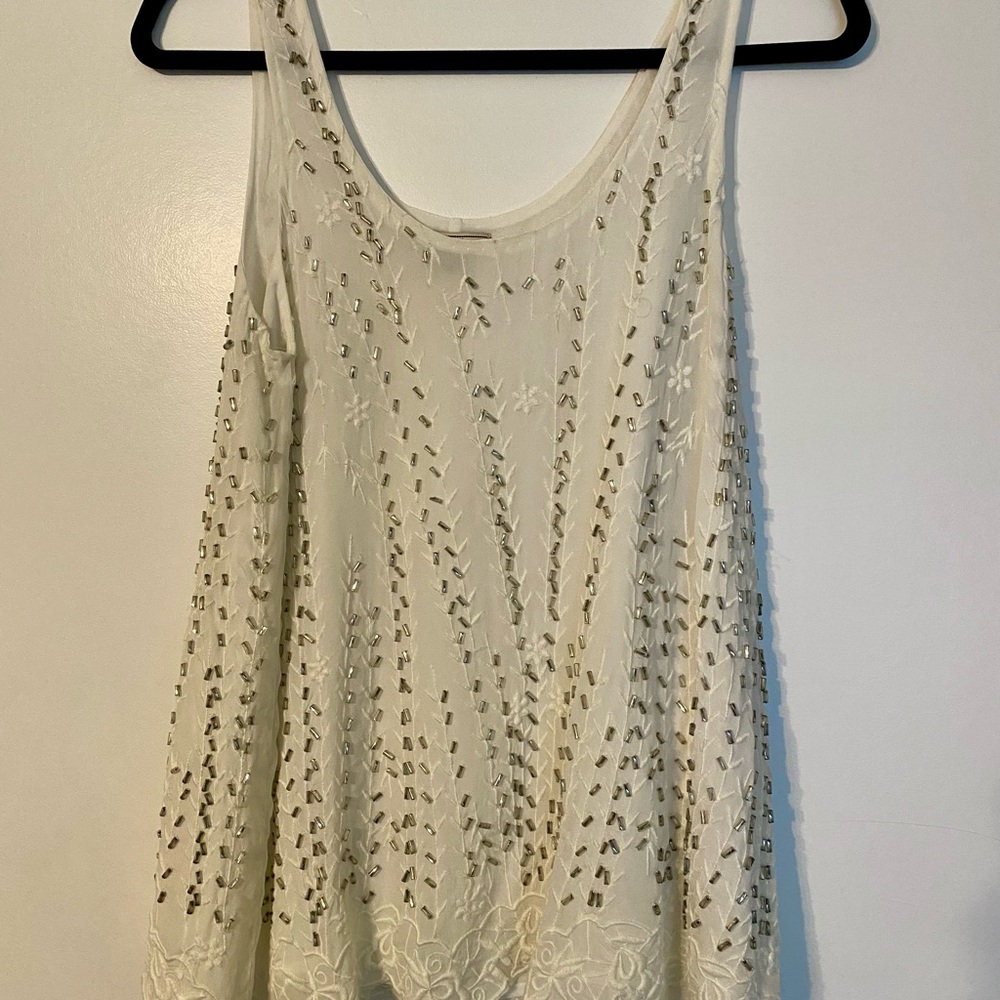 Beaded Cream Sleeveless Top
